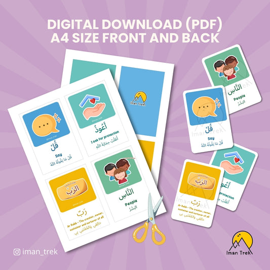 Surah An-Naas: 10 Word-To-Word Flashcards for Kids (English & Arabic)