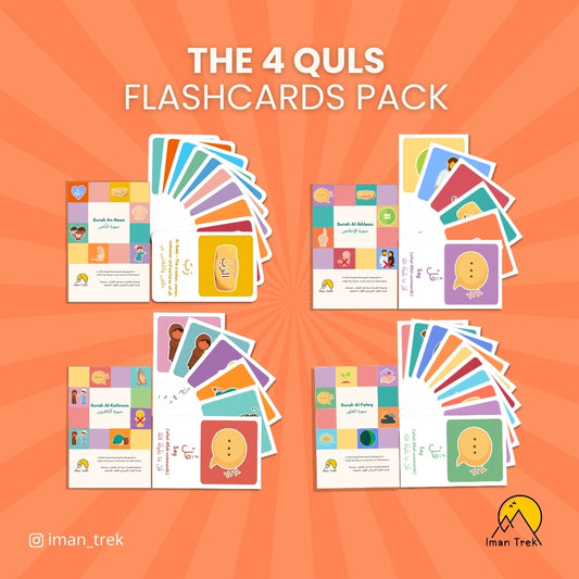 The 4 Quls: 32 Word-To-Word Flashcards Pack for Kids (English & Arabic)