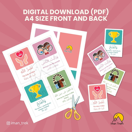 Surah An-Nasr: 8 Word-To-Word Flashcards for Kids (English & Arabic)