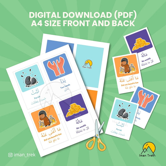 Surah Al-Masad: 9 Word-To-Word Flashcards for Kids (English & Arabic)