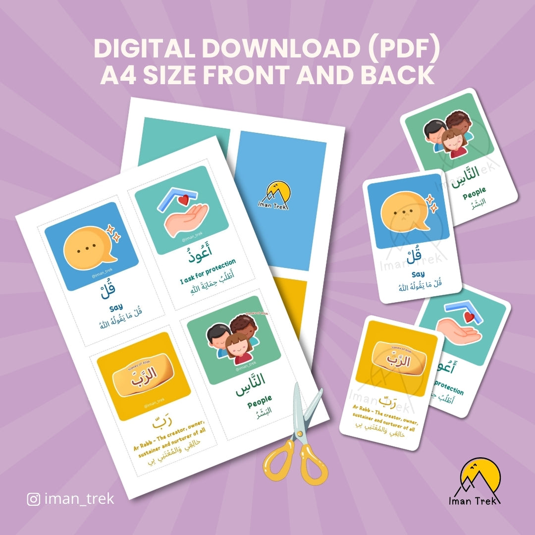 Surah An-Naas: 10 Word-To-Word Flashcards for Kids (English & Arabic)