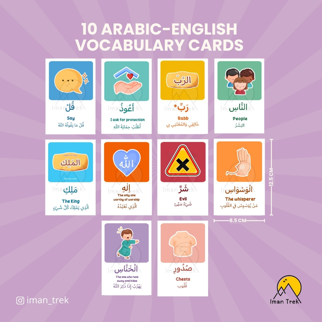 Surah An-Naas: 10 Word-To-Word Flashcards for Kids (English & Arabic)