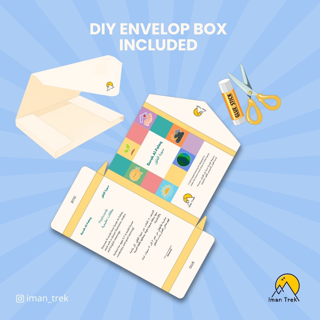 Surah Al Falaq: 10 Word-To-Word Flashcards for Kids (English & Arabic)