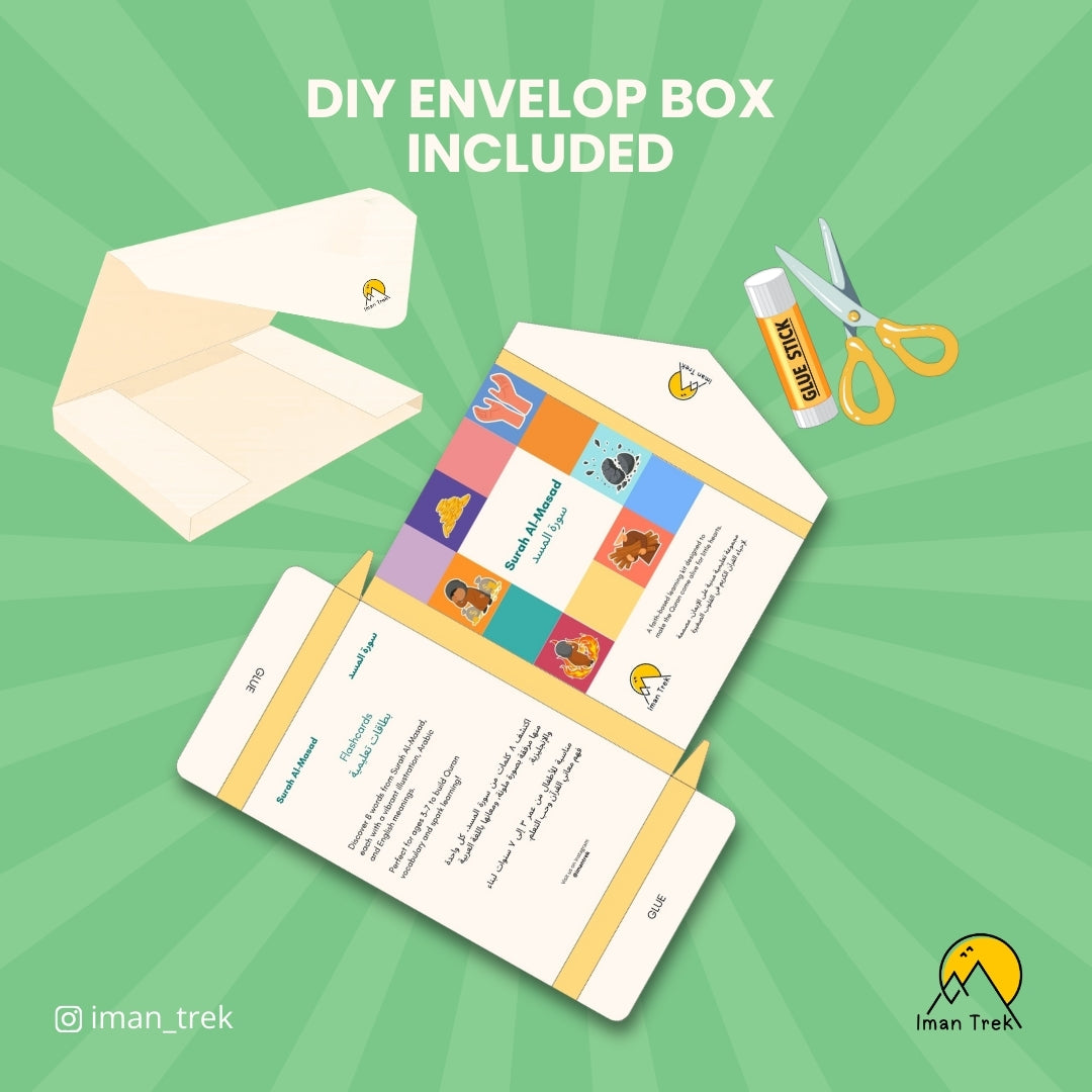Surah Al-Masad: 9 Word-To-Word Flashcards for Kids (English & Arabic)