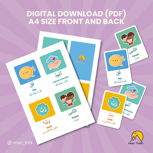 Surah An-Naas: 10 Word-To-Word Flashcards for Kids (English & Arabic)