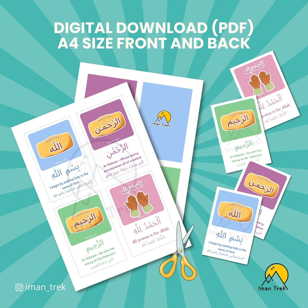 Surah Al-Fatihah: 13 Word-To-Word Flashcards for Kids (English & Arabic)