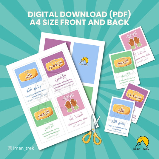 Surah Al-Fatihah: 13 Word-To-Word Flashcards for Kids (English & Arabic)